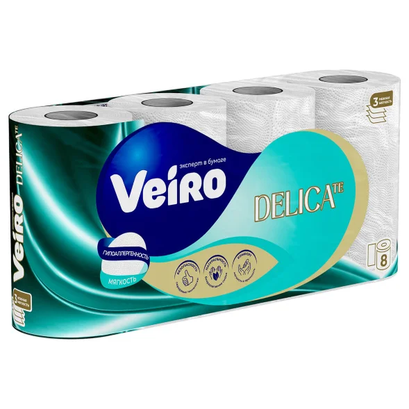 Туалетная бумага в стандартных рулонах Veiro Delicate 3 слоя (48 рул х 15 м)